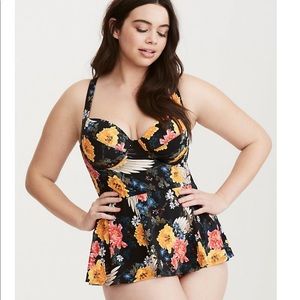 FLORAL PRINT PEPLUM ONE PIECE SWIMSUIT